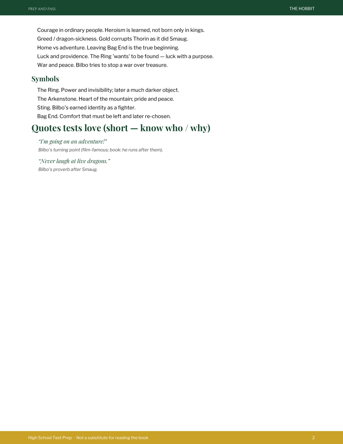 The Hobbit Study Guide | J.R.R. Tolkien Test Prep PDF, Synopsis Characters Themes Q&A | Instant Download