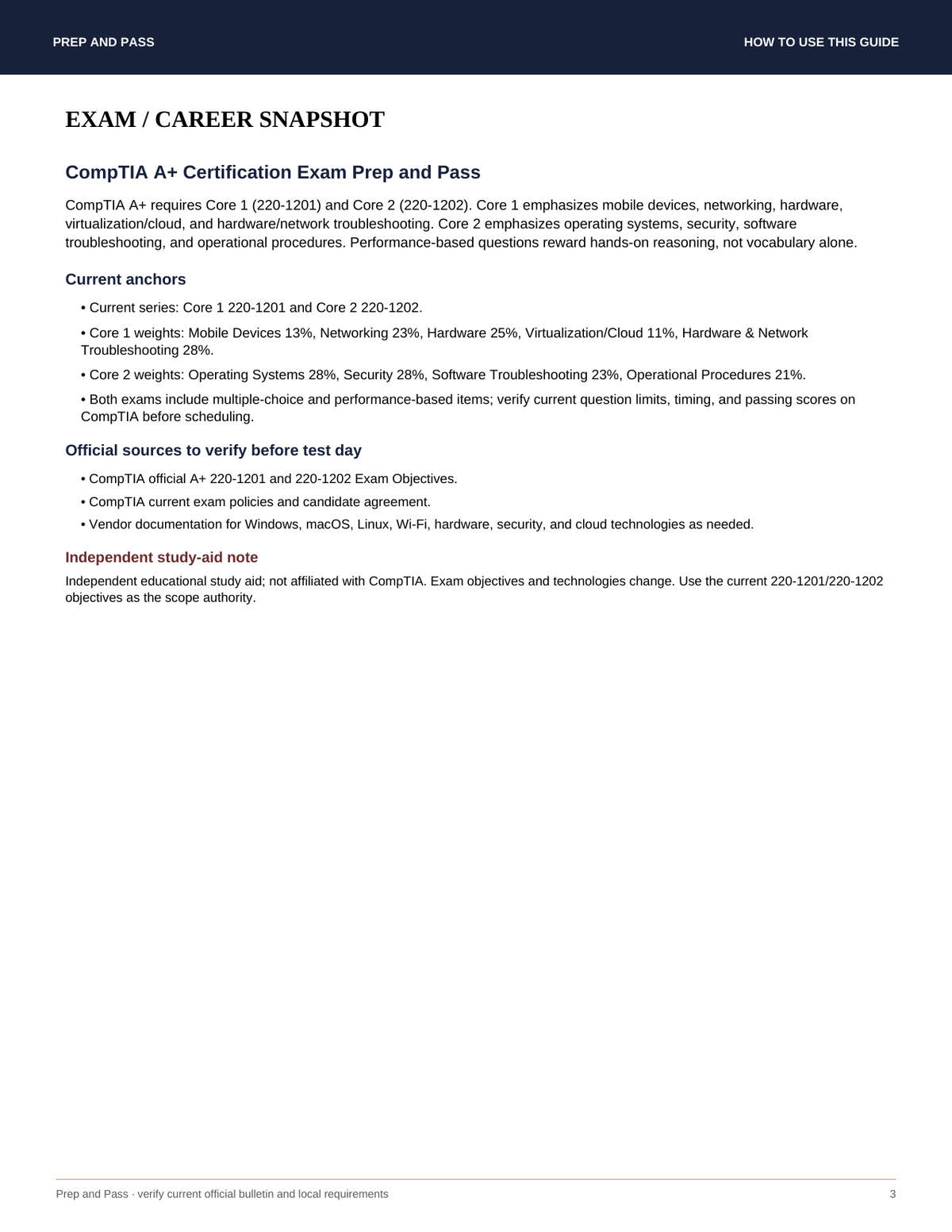 CompTIA A+ Certification Study Guide | Core 1 Core 2 Exam Review PDF, Practice Questions | Instant Download