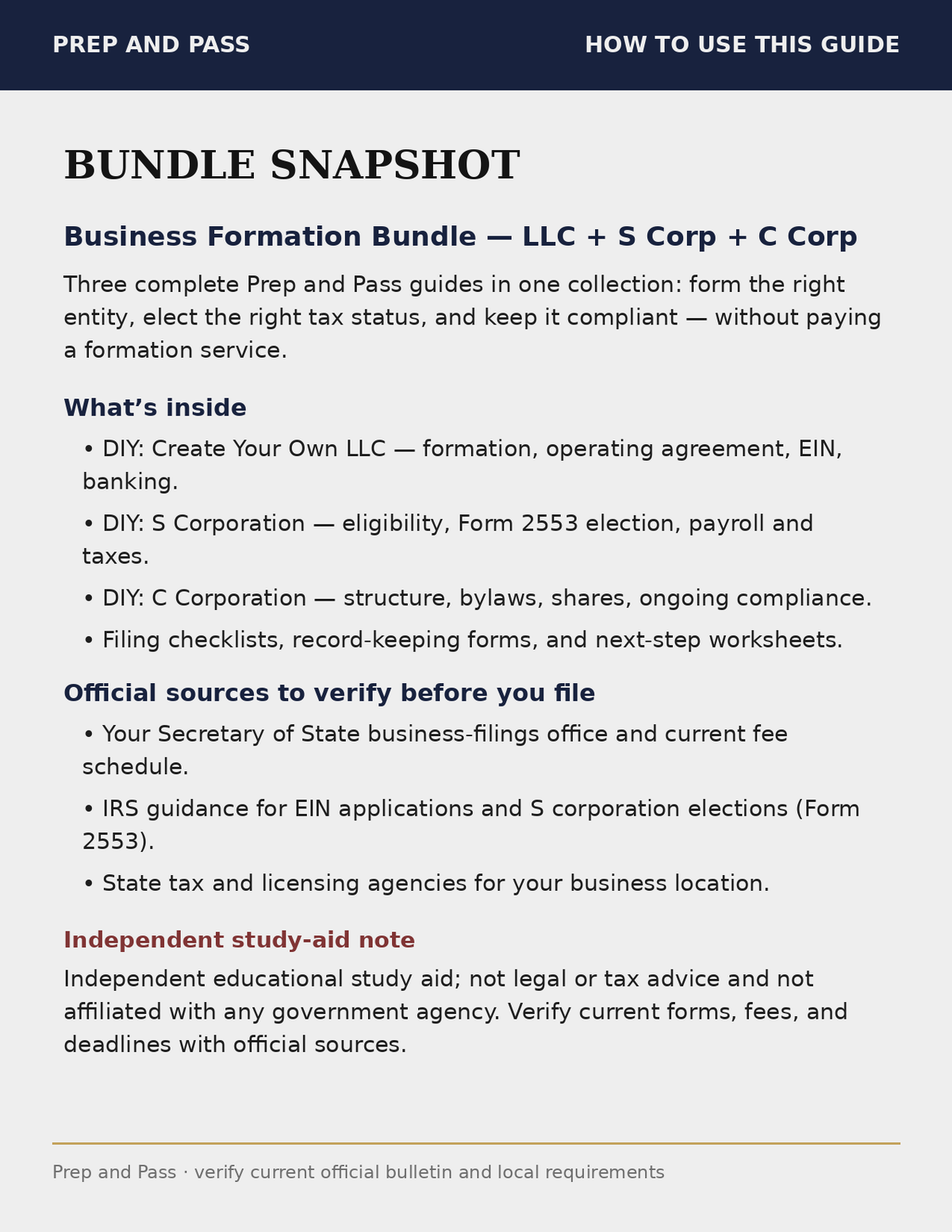 Business Formation Bundle | LLC + S Corp + C Corp Startup Guide PDF, Start Your Own Business | Instant Download