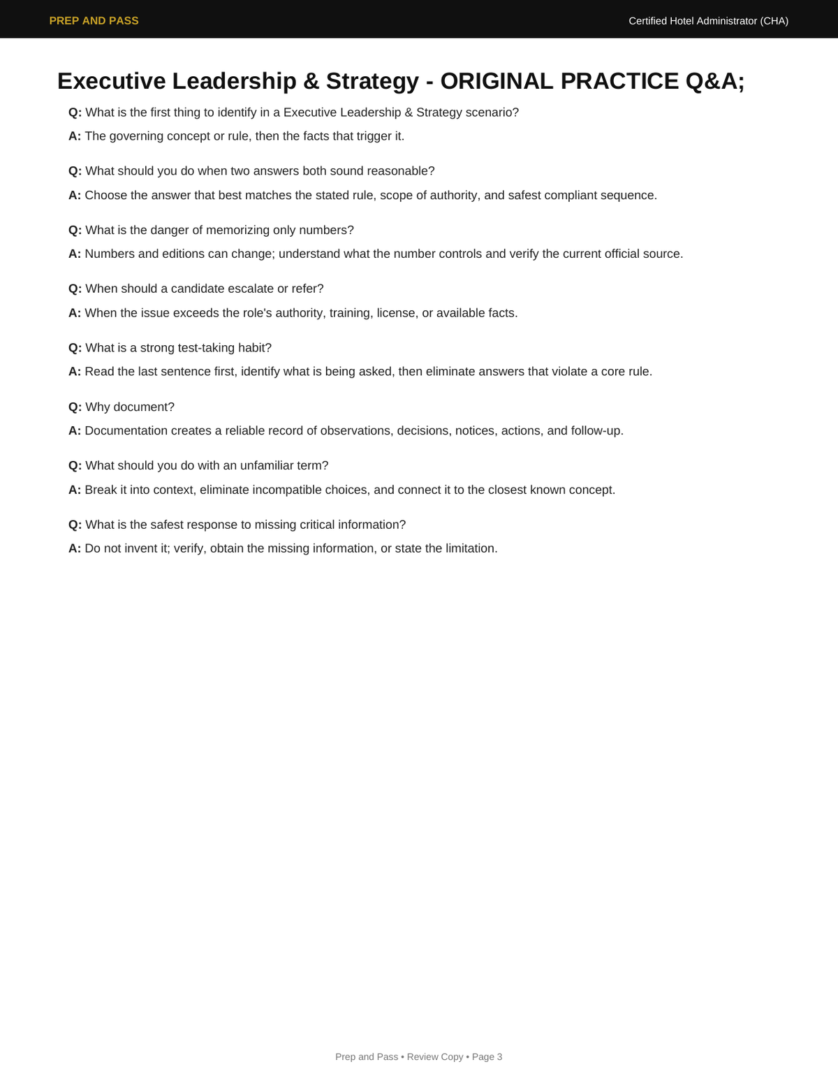 Certified Hotel Administrator Study Guide | CHA Exam Review PDF, Hotel Management | Instant Download