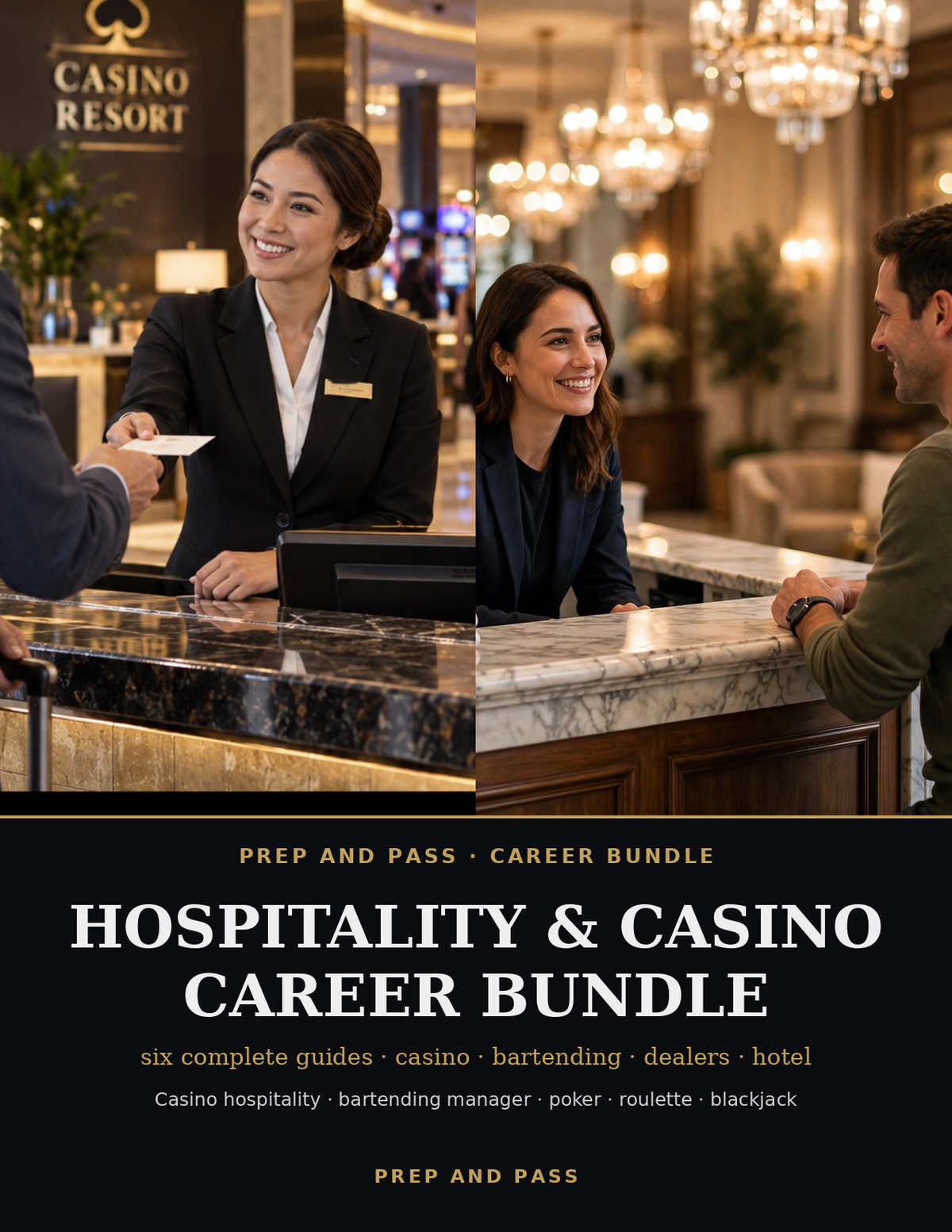 Hospitality & Casino Career Bundle | Bartending Casino Dealing Hotel Study Guides PDF | Instant Download