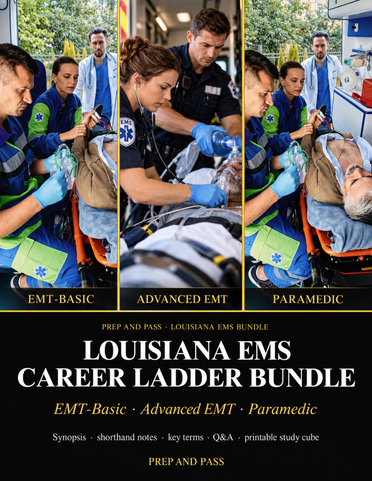 Louisiana EMS Career Ladder Bundle | EMT Basic AEMT Paramedic Study Guide PDF, NREMT Exam Prep | Instant Download