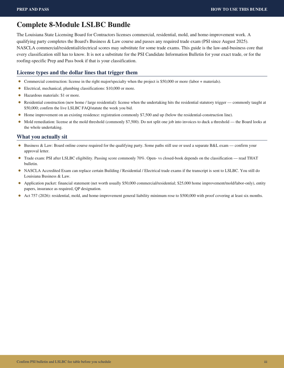 Louisiana Contractors License Study Guide | LSLBC Exam Review PDF, Practice Questions | Instant Download