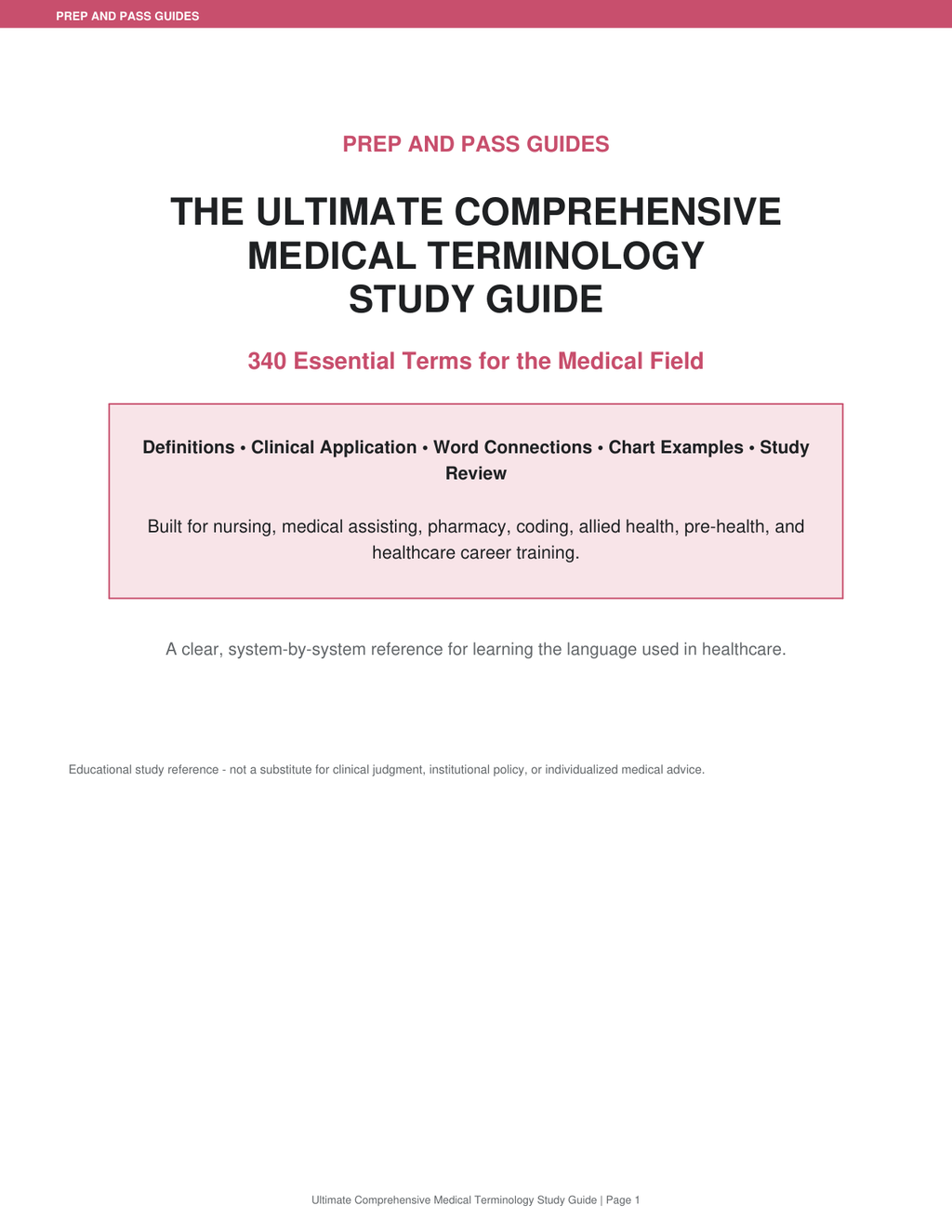 Medical Terminology Study Guide | 340 Terms Prefixes Suffixes Review PDF | Instant Download