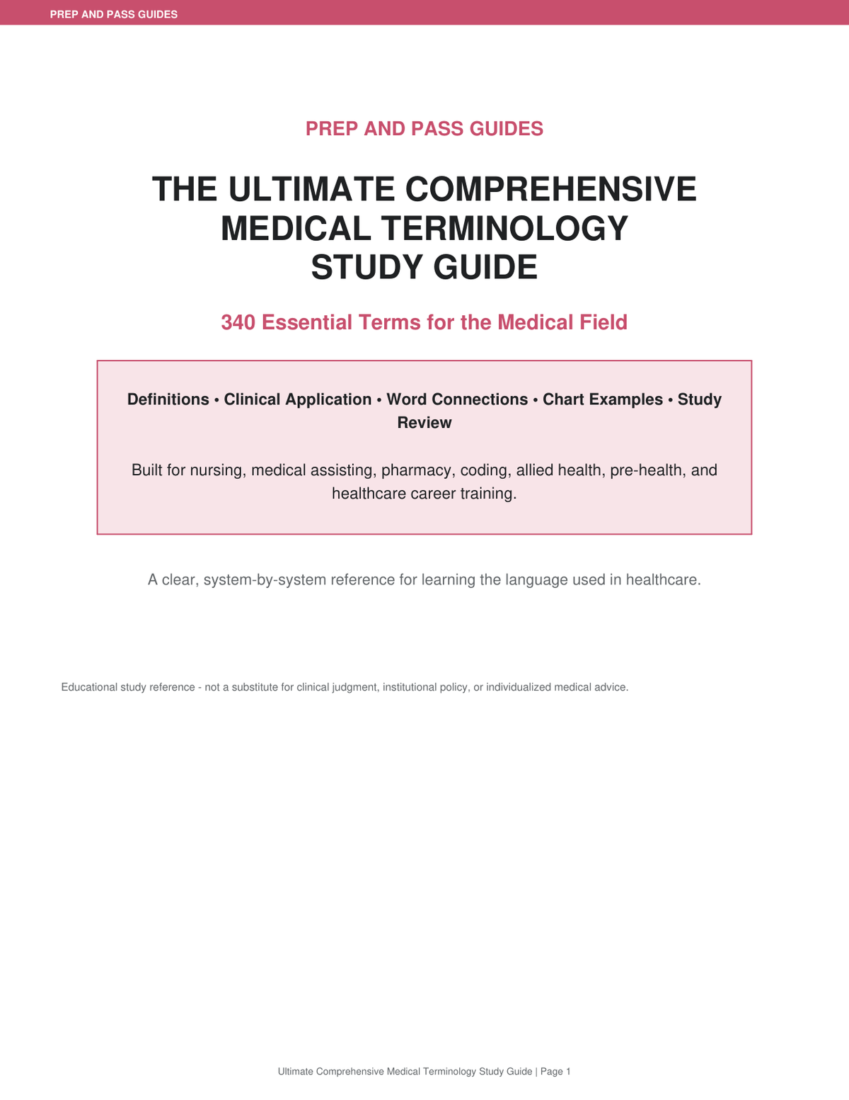 Medical Terminology Study Guide | 340 Terms Prefixes Suffixes Review PDF | Instant Download