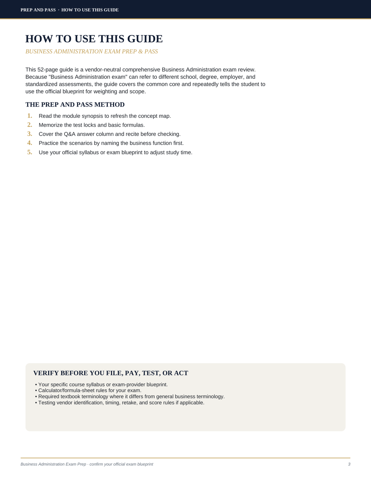 Business Administration Exam Study Guide | Business Admin Test Prep PDF, Practice Questions, Exam Review | Instant Download