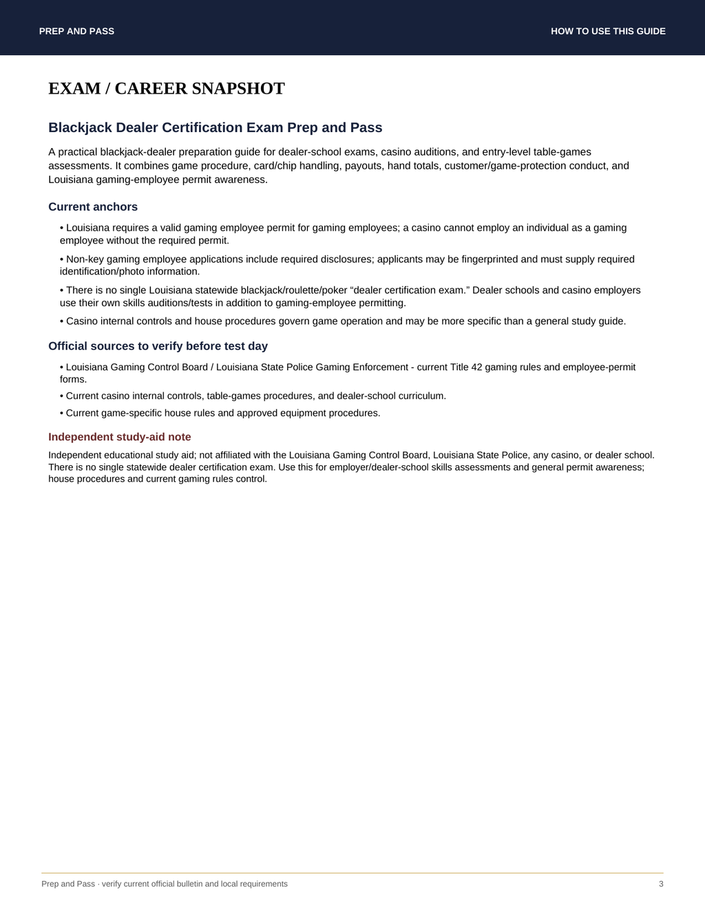 Blackjack Dealer Certification Study Guide | Blackjack Dealer Exam Prep PDF, Payouts & Chip Handling