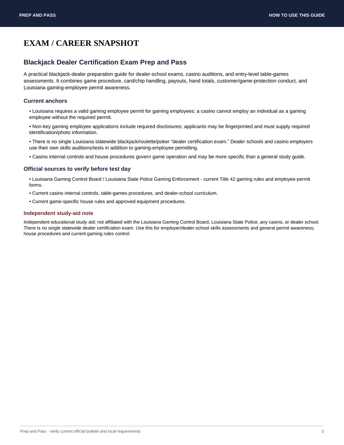 Blackjack Dealer Certification Study Guide | Blackjack Dealer Exam Prep PDF, Payouts & Chip Handling
