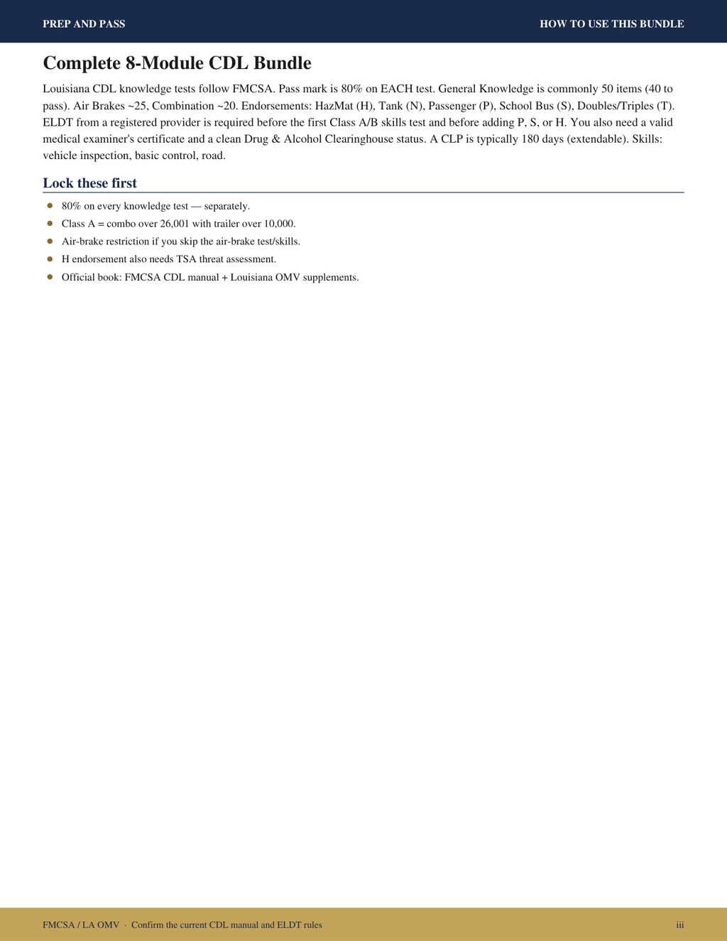 Louisiana CDL Study Guide | Commercial Driver License Class A B C Exam Review PDF | Instant Download