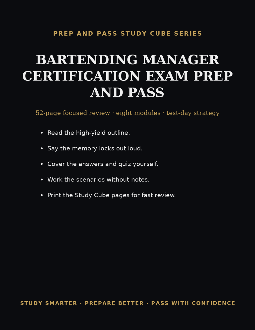 Bartending Manager Certification Study Guide | Bar Manager Exam Prep PDF, Operations & Compliance, Practice Questions | Instant Download