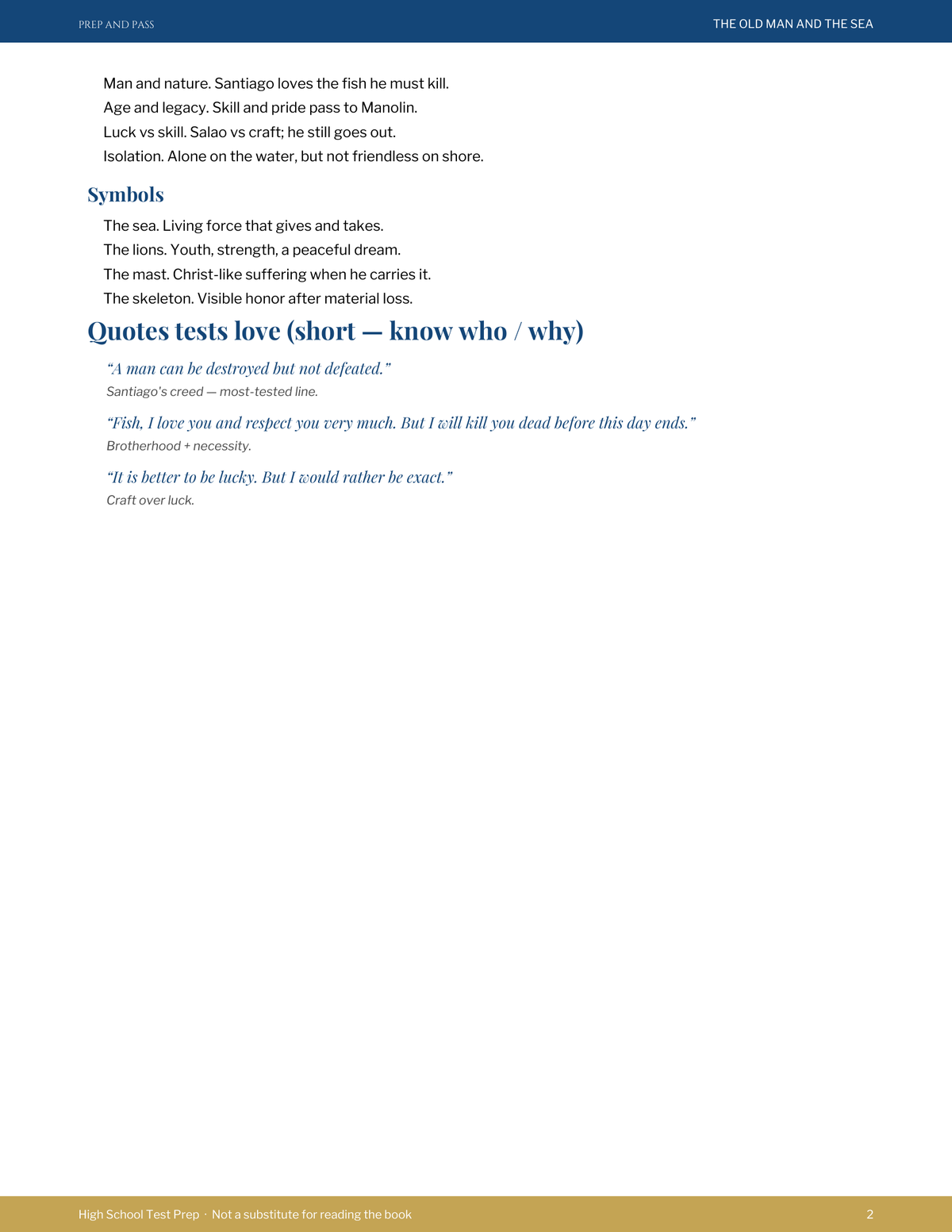 The Old Man and the Sea Study Guide | Ernest Hemingway Test Prep PDF, Synopsis Characters Themes Q&A | Instant Download