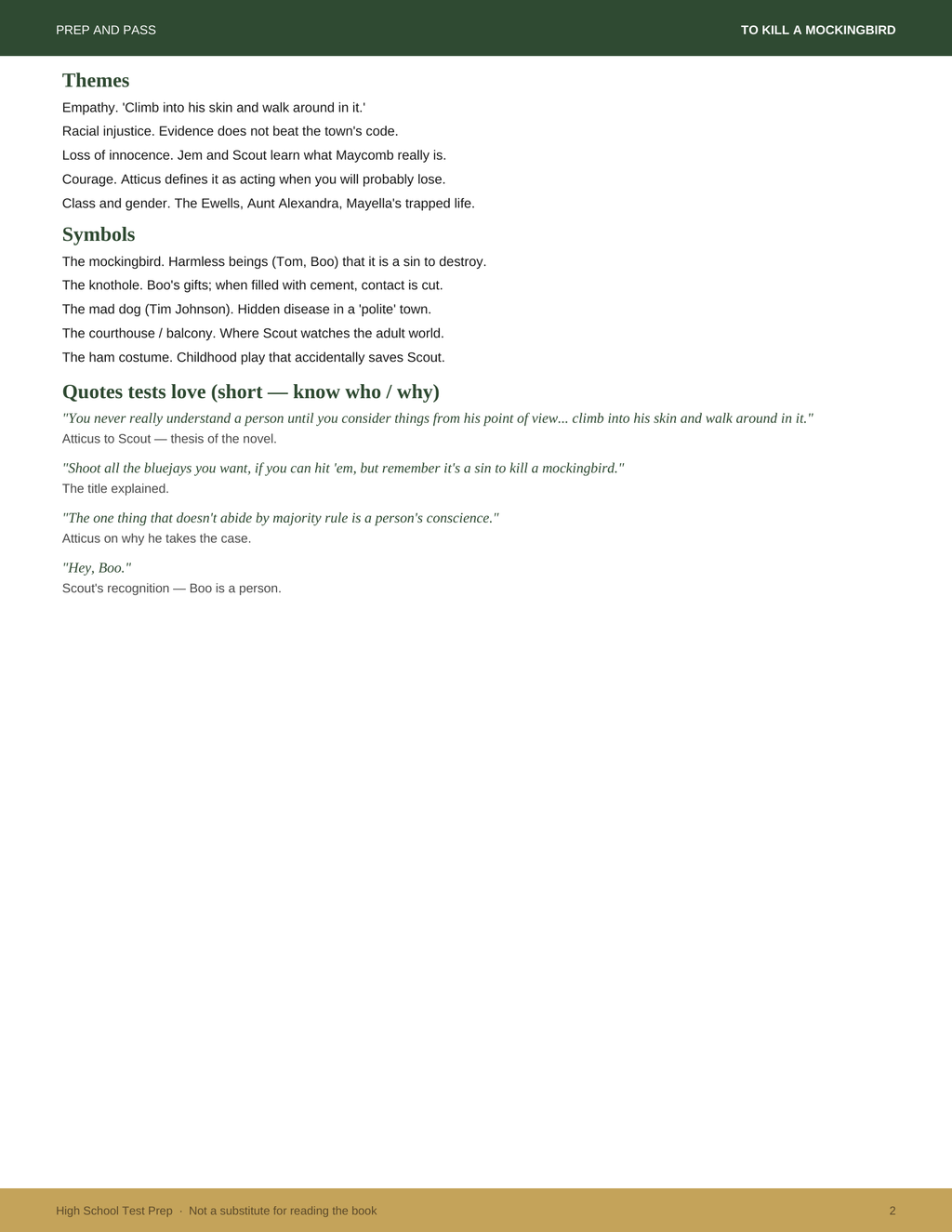 To Kill a Mockingbird Study Guide | Harper Lee Test Prep PDF, Synopsis Characters Themes Q&A | Instant Download