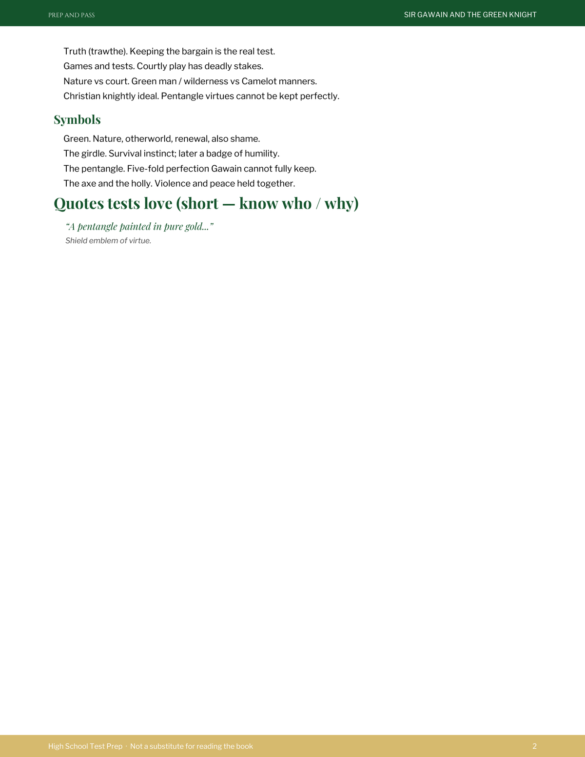 Sir Gawain and the Green Knight Study Guide | Pearl Poet Test Prep PDF, Synopsis Characters Themes Q&A | Instant Download