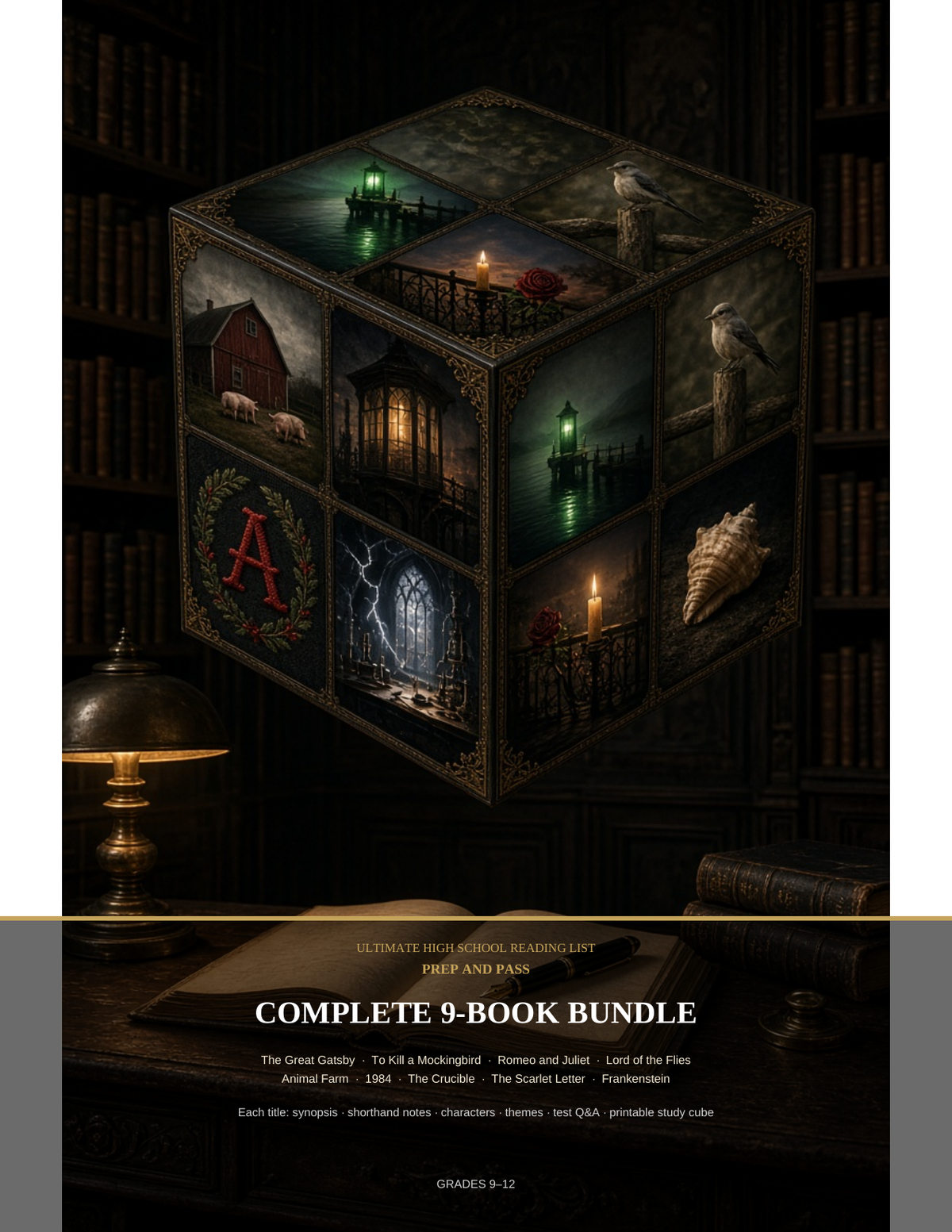 9-Book Classics Bundle | High School Literature Study Guides PDF, Gatsby 1984 Mockingbird & More | Instant Download