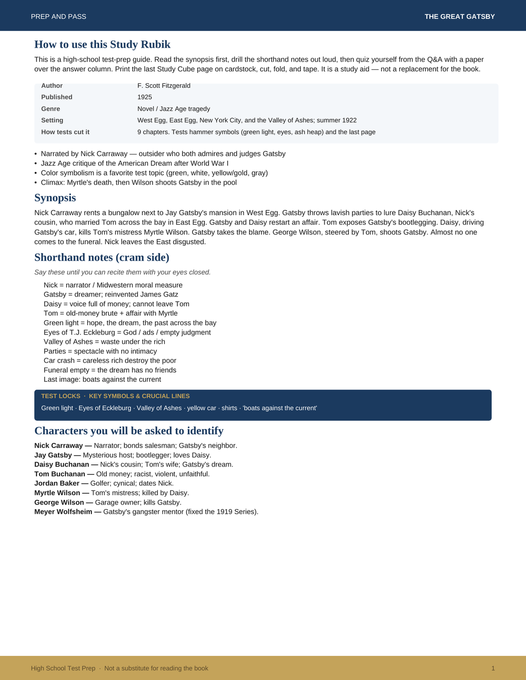 American Literature Study Guide Bundle | 8 Books Gatsby Mockingbird Crucible Frankenstein Test Prep PDF | Instant Download