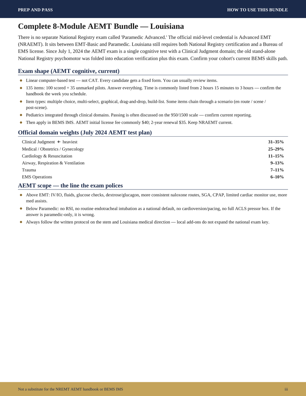 AEMT Study Guide Louisiana | NRAEMT Advanced EMT Exam Prep PDF, Practice Questions | Instant Download