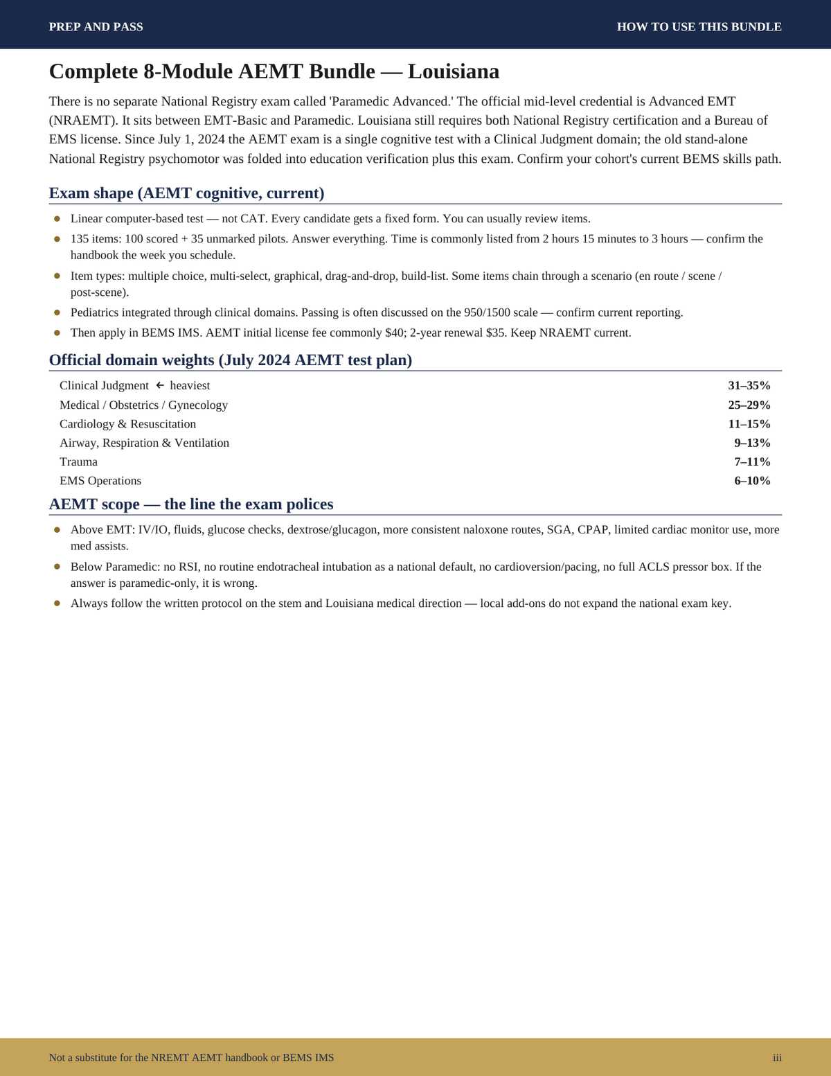 AEMT Study Guide Louisiana | NRAEMT Advanced EMT Exam Prep PDF, Practice Questions | Instant Download