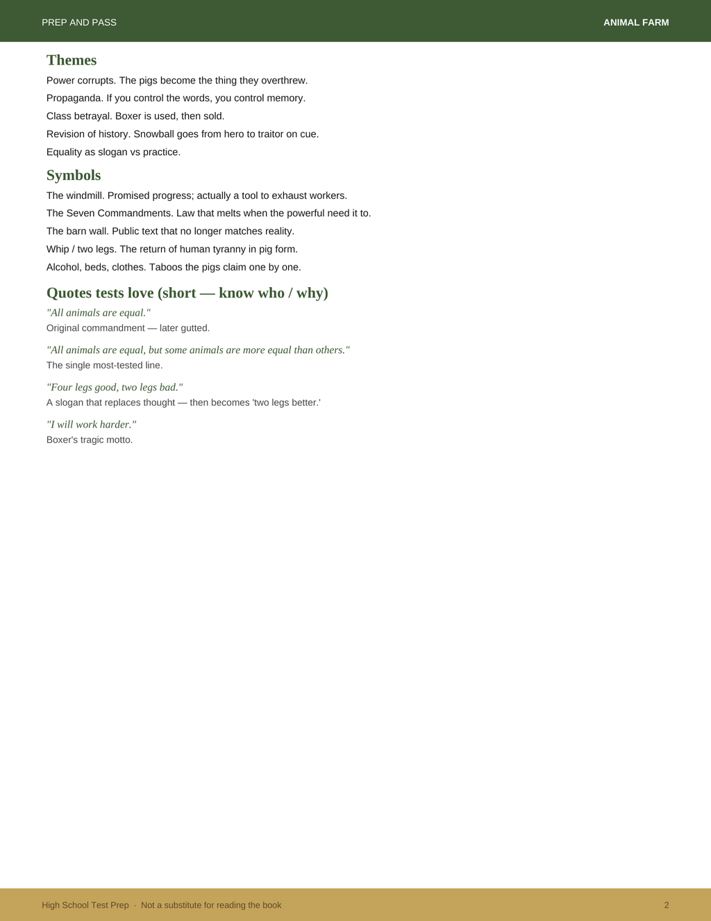 Animal Farm Study Guide | George Orwell Test Prep PDF, Synopsis Characters Themes Q&A | Instant Download